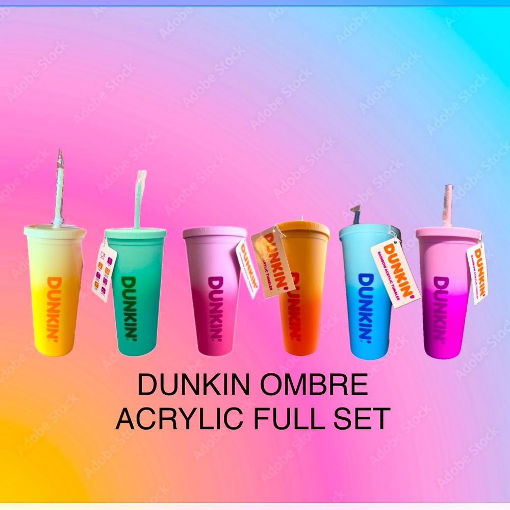 New Dunkin Donuts - 2023
24oz RAINBOW Ombré Acrylic Travel Cup Tumbler SET.